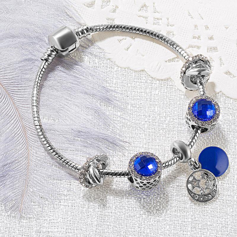 

Charm Bracelets Retro Charms Bracelet Blue Crystal Lucky Beads Meaning Bracelets&Bangles Elephant Stars Pendant Sliver Snake Chain Women Jew