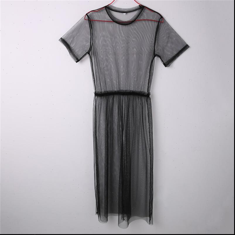 

summer style see women dresses through mesh long maxi solid short sleeve round neck clubwear sundresses cover, Black;gray