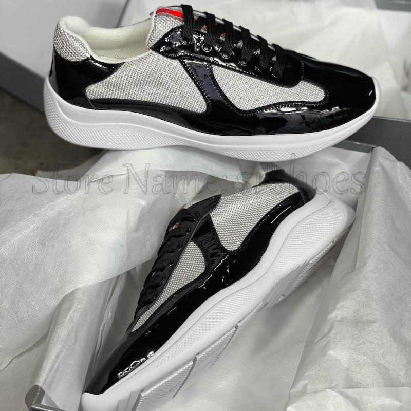 

Americas Cup Patent Leather Sneakers Men Luxurys Designer Flat Trainers Black Lace-up Mesh Casual Shoes Outdoor Runner Trainer Sneaker, Customize