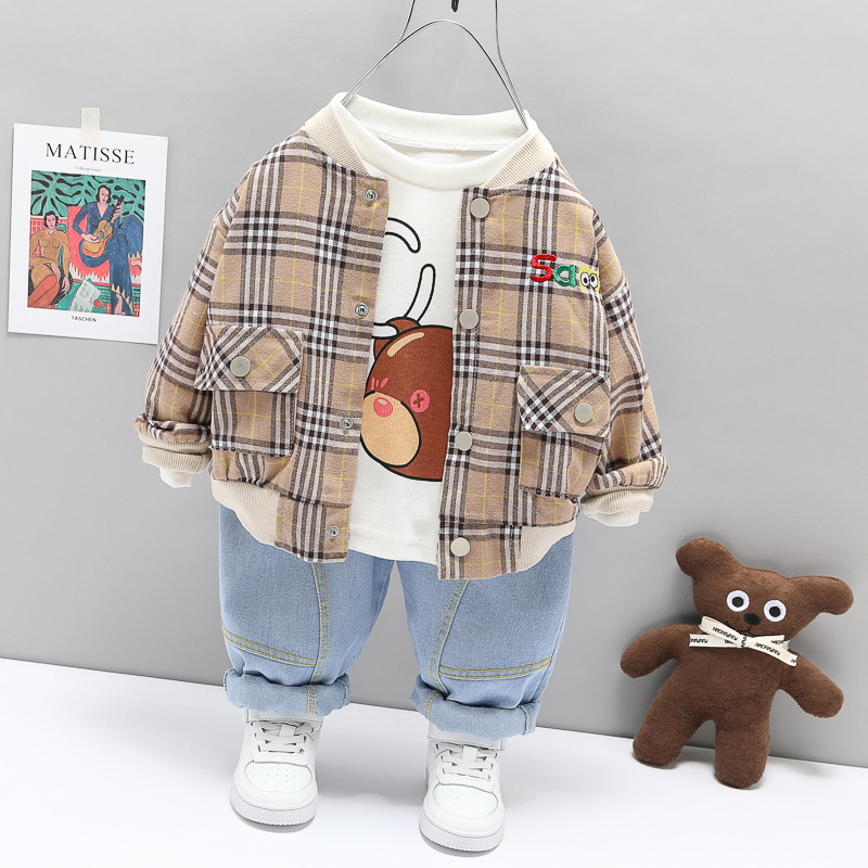 

Spring Children Casual Clothes Baby Boys Girls Plaid Coat Jacket T Shirt Pants 3Pcs/sets Kids Infant Tracksuit 1 2 3 4 YEARS, Pink