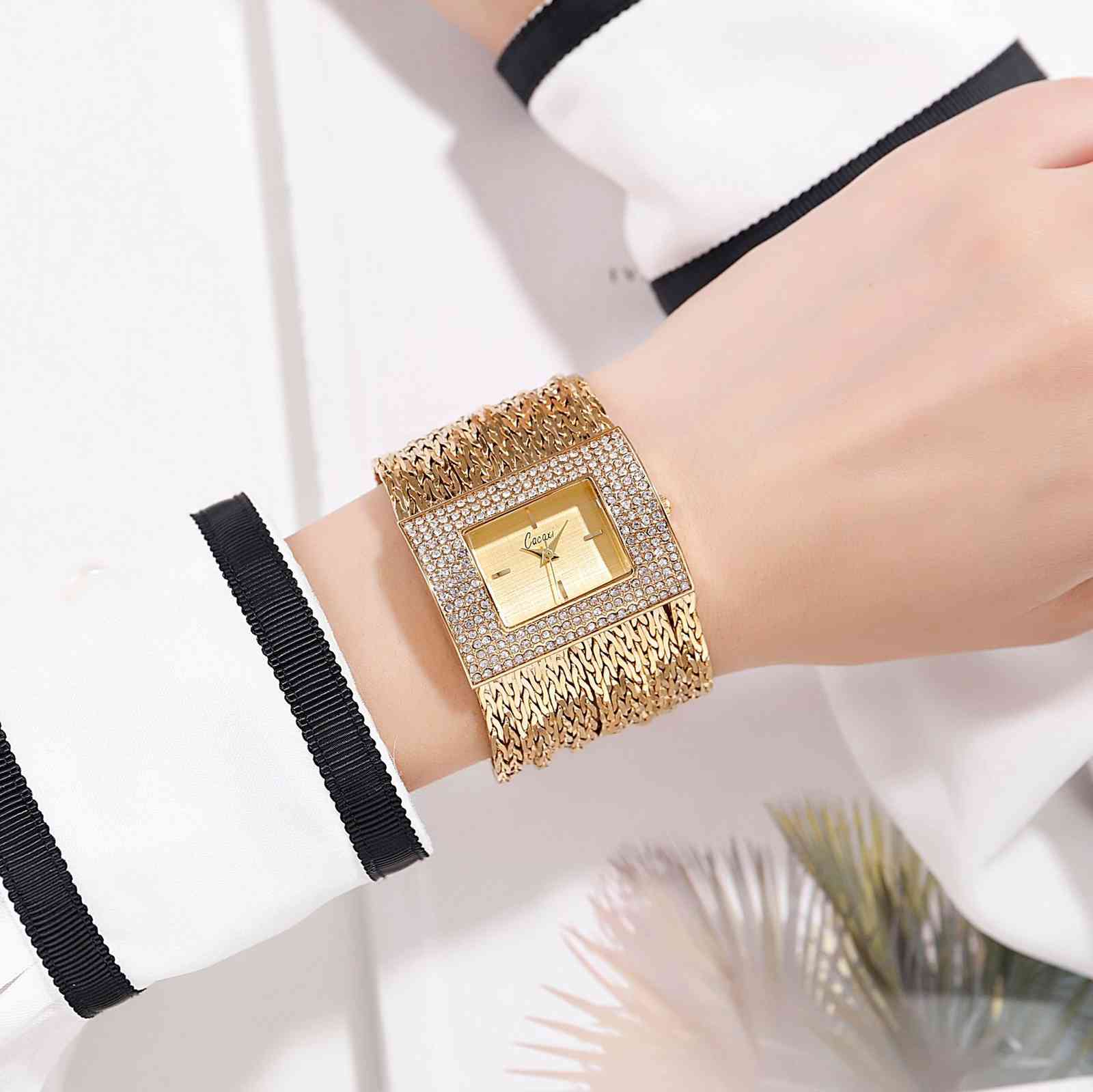 

watch female watch square diamond watch, Gold