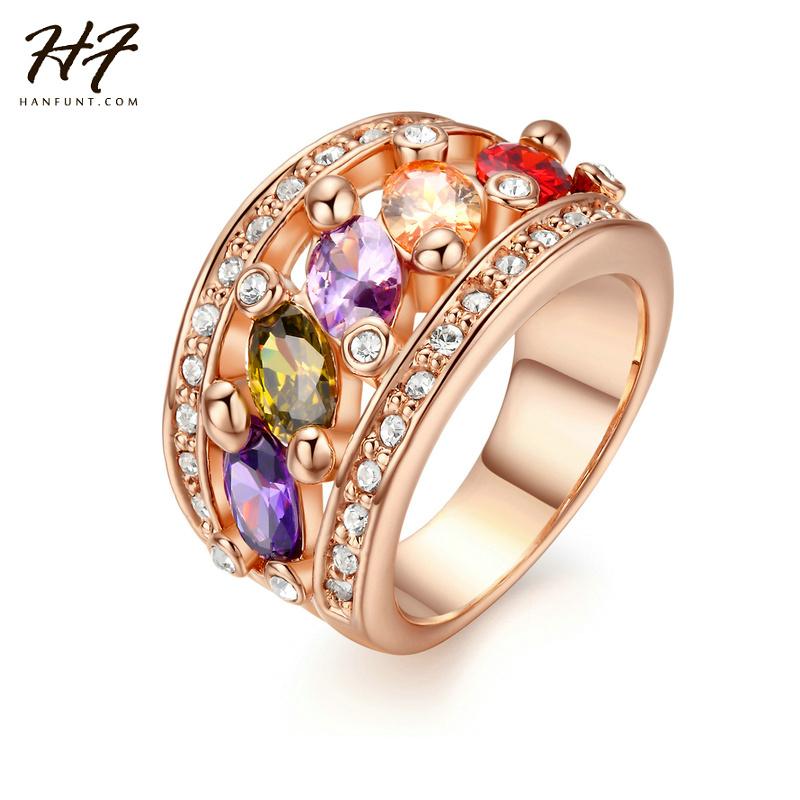 

Cluster Rings Top Quality Fashion Multicolour Ring Rose Gold Color Austrian Crystals Full Sizes Sale R280, Golden;silver
