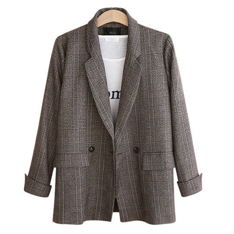 

Paris Girl Women's Check Long Sleeve Cotton Jacket Causual Vintage Coat Plaid Blazer 210524, Black
