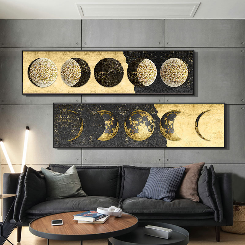 

Moon Phase Canvas Painting Golden Moon Wall Art Posters Prints Big Size Planet Solar Wall Pictures for Living Room Decor Cuadros