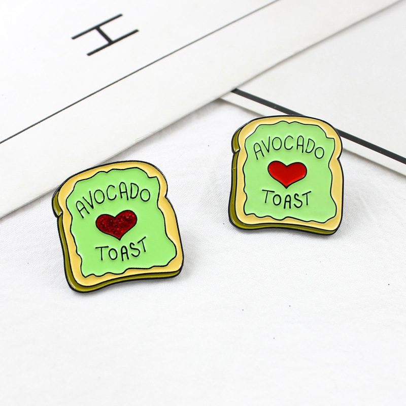 Creative Green Avocado Toast Brooch Shiny Red Love Breakfast Toast Bread Enamel Pin Denim Backpack Badge Couple Kids Gifts-image-747777350