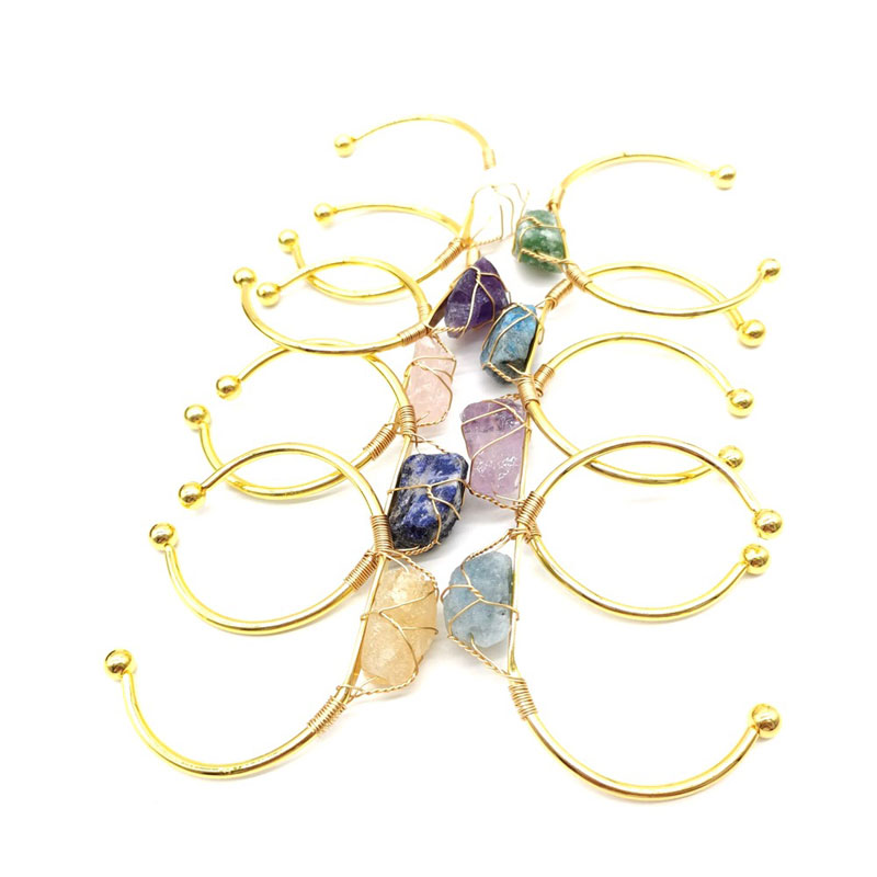 

Irregular Natural Crystal Stone Adjustable Gold Silver Plated Bangle Bracelets For Women Girl Fashion Party Club Punk Jewelry