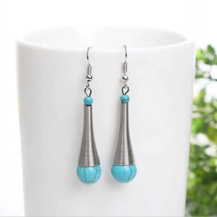 

women's drop shape Tibetan silver turquoise Dangle Chandelier earrings DYMTQE082 fashion gift national style women DIY earring