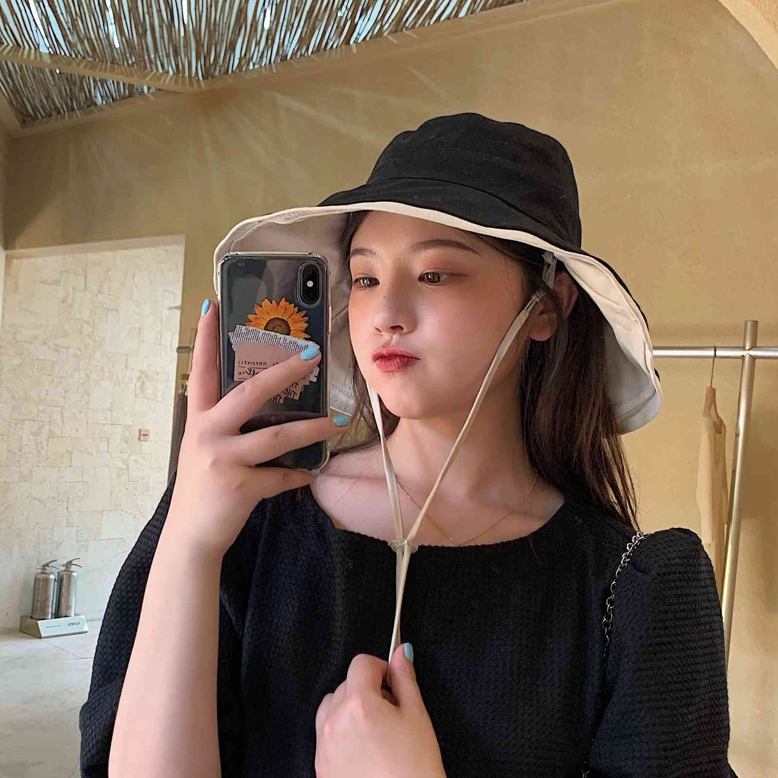 

Summer anti ultraviolet double face fisherman's hat with enlarged eaves, Beige + dark khaki