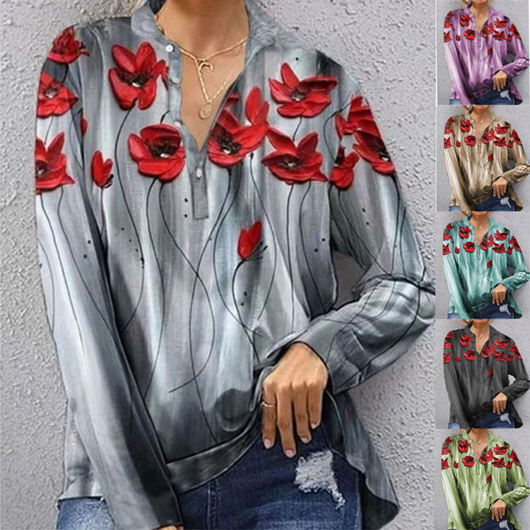 

Fashion 3D Floral Printed Shirts Women's Clothing 2022 Spring New Streetwear Casual Loose Long Sleeve Blouses Plus Size 5XL, 105 grey