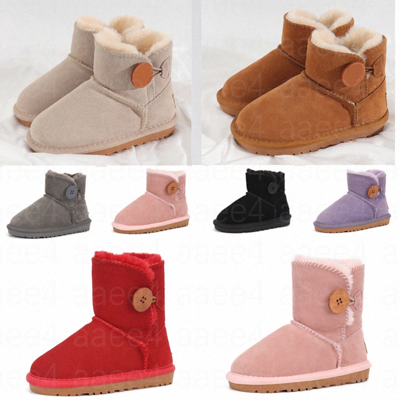 

2021 Australia Fashion Mini Infant Button Classic Kids Snow Boots Chestnut Born Baby Small girl boys Thick Warm Cotton-Padded Suede ugg uggs Buckle Flats size 21-35, Customize
