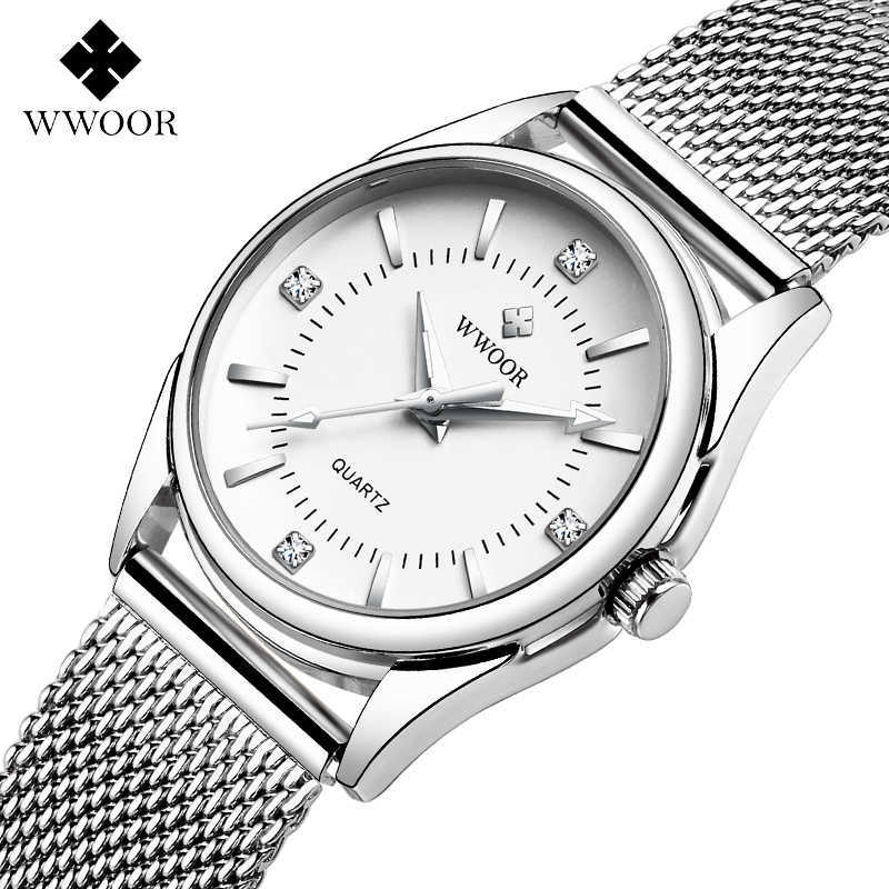 

WWOOR Small Watch Women Luxury Brand Everyday Dress Bracelet es Silver Stainless Steel Diamond Wrist For Clocks 210616, Pink