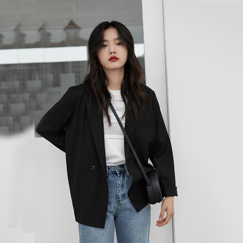 

women's suits & blazers women solid apricot button unique inlaid korean style casual high street spring clothing mature 14a4, White;black