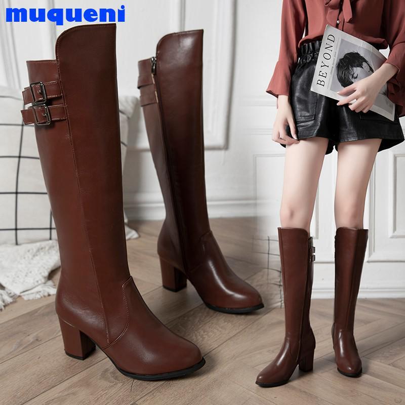 

Boots 2021 Fashion Knee High Women's Winter Thick Heel Stretc Long Slip On Autumn Shoes Woman Black White