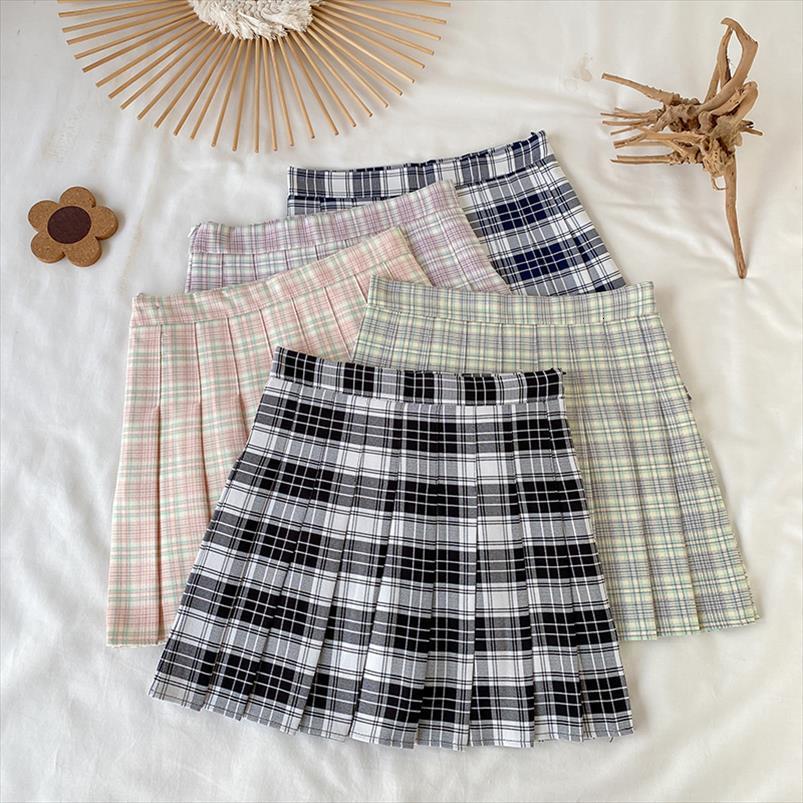 

summer harajuku korean womens skirt high waist plaid mini y2k school girls student kawaii pleated with zipper, Black