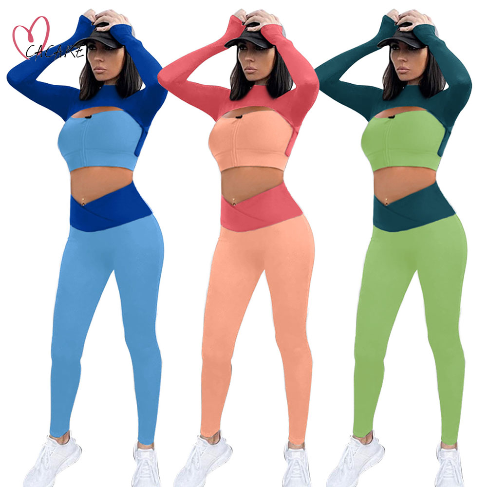 Sexy Women's Two Piece Pants Slim Tracksuit Suit Female Pantsuits 2 Pieces Woman Set Cloth Patchwork Colors Feminine Clothes F3000 CACARE-image-413033658