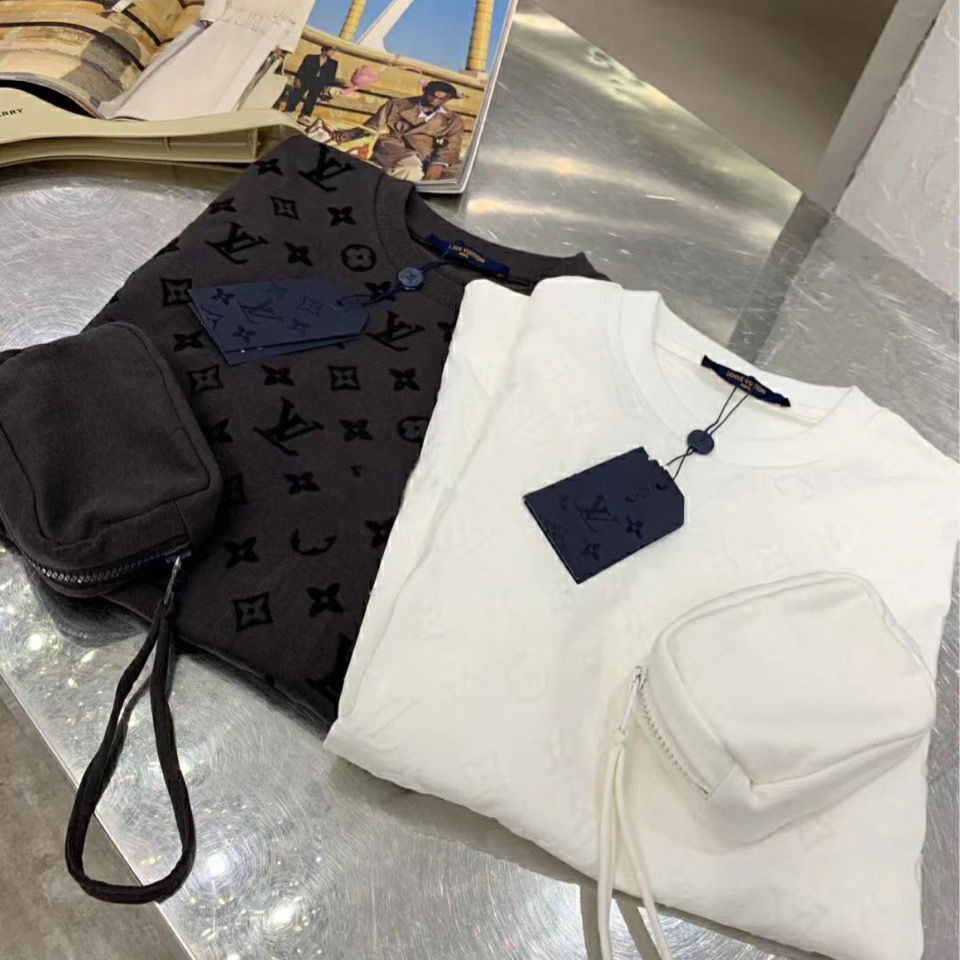 

2020ss new black white full print tee removable chest bag Velcro OS loose short sleeve T-shirt, White;black