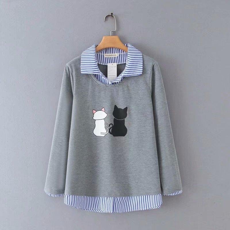 

Women's Hoodies & Sweatshirts Plus Size -4XL Black Grey Casual Cat Printed Cute Long Sleeved Tops