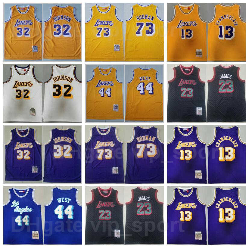 

Men Basketball Vintage Johnson Mitchell Ness Jersey 32 LeBron James 23 Jerry West 44 Dennis Rodman 73 Wilt Chamberlain 13 Yellow Purple, 23 purple