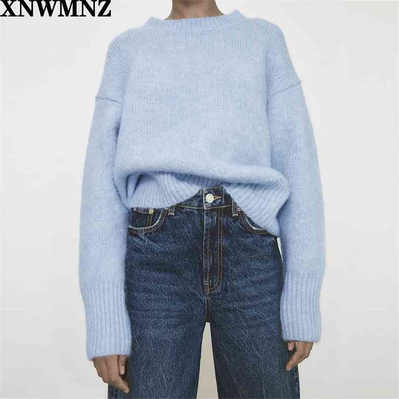

Women Fashion Knit sweater Vintage Elegant Round neck long sleeve Female Pullovers Chic Knitted Tops 210520, Picture color