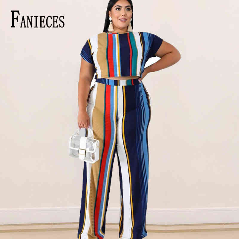 

Tracksuit Women two-piece set summer crop top and pants multicolor striped tops 2 piece Plus size 5XL femme ropa mujer 210520, Khaki
