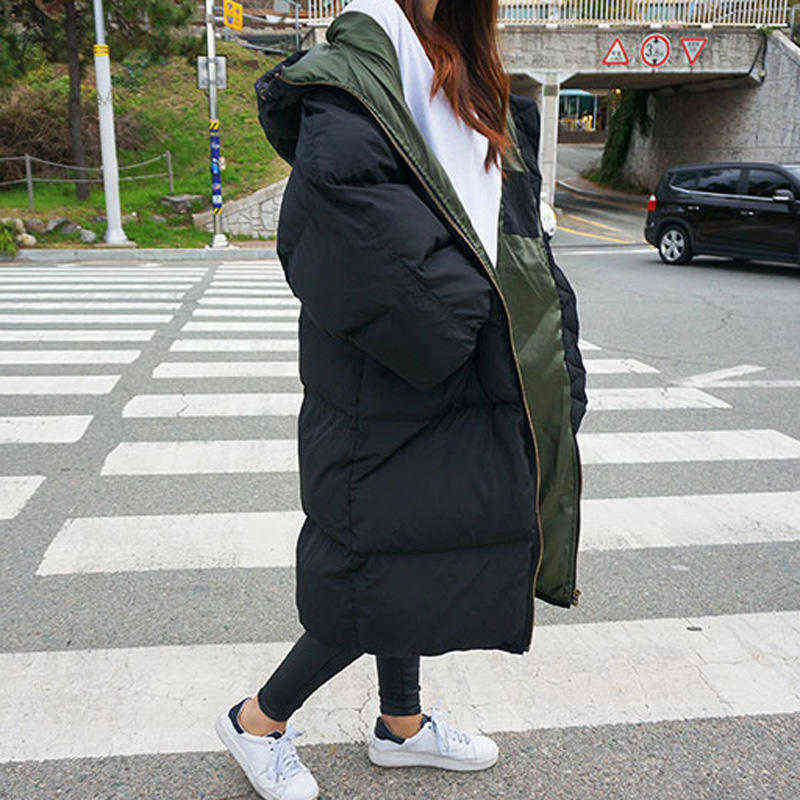

Oversize Coat Women Autumn Winter Jacket Parka Thick Long Down Cotton Hooded and Men Couple Puffer C6636, Black coat