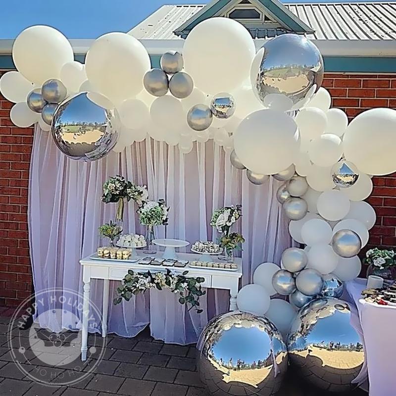 

Party Decoration 5-18inch Valentine's Day Balloon White Wedding Latex With Metal Chrome Gold Silver Helium Happy Birthday Decor