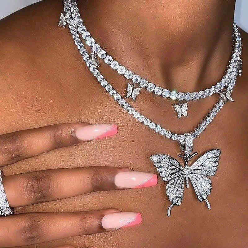 

Hip hop Butterfly Necklace, Silver