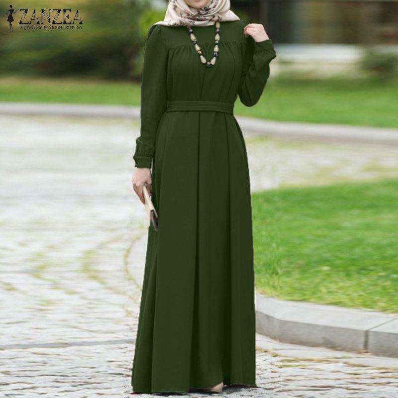 

ZANZEA Women Autumn Dress Casual Long Sleeve Solid Maxi Long Vestido Loose Sundress -5XL Muslim Dress Kaftan Abaya Dubai Hijab, Black