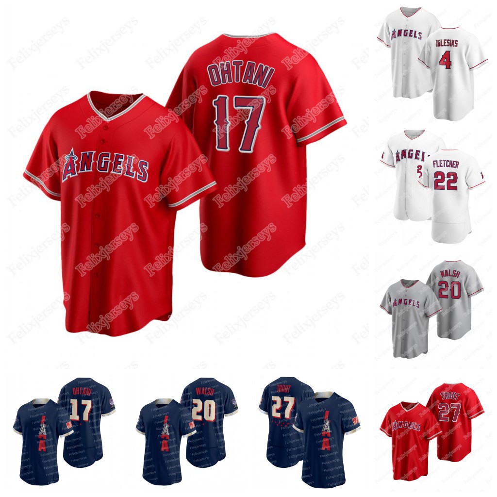 

17 Shohei Ohtani Baseball Jersey 22 David Fletcher 27 Mike Trout 20 Jared Walsh 18 Jose Rojas 4 Jose Iglesias 10 Justin Upton 24 Kurt Suzuki, Blue;black