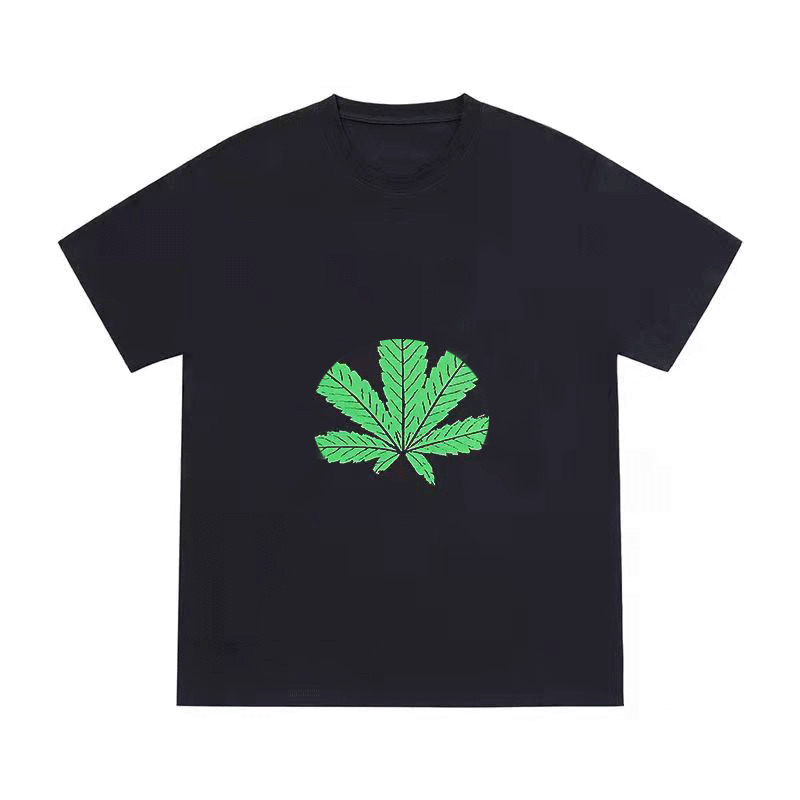 

20SS European and American street brand plant leaf Cool loose big V letter round collar casual loose simple men's and women's T-shirt, White;black