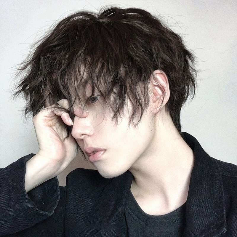 

natural male long Explosive hair bald full head cover water ripple wig boys, Men's fireworks black