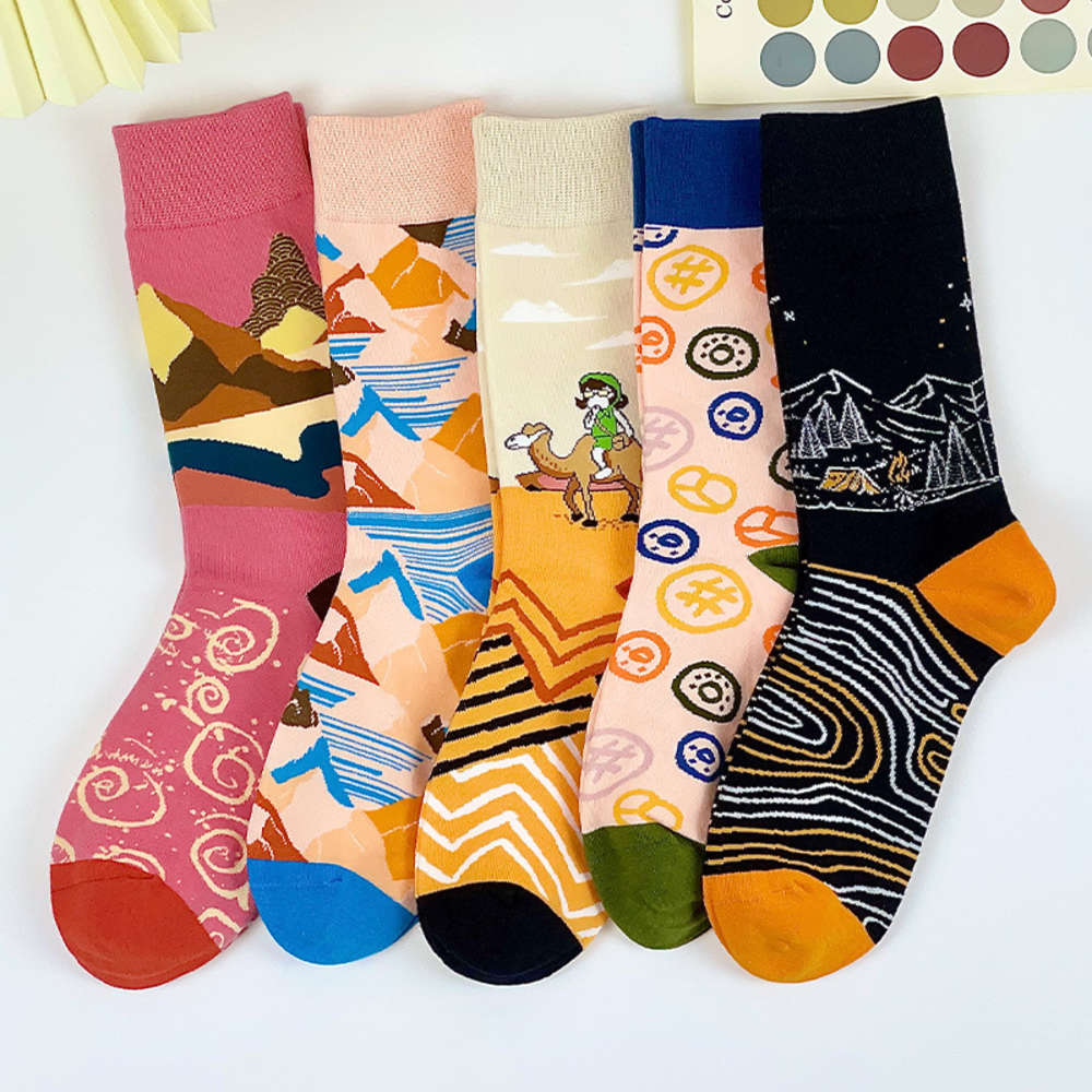 

Autumn and winter new fashion socks cartoon cute stockings Street skateboard medium tube couple personality, Black
