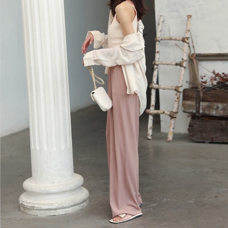 

Women' Summer Ice Silk Pants Casual Wide Leg Baggy Women High Waist Ankle-Length Long Trousers Female Slacks Bottoms 210603, Ankle pink