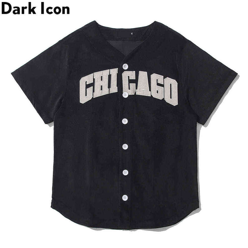 

Embroidery Baseball T-shirt Men Cardigan Streetwear Men's Tshirts Black Purple Tee 210603