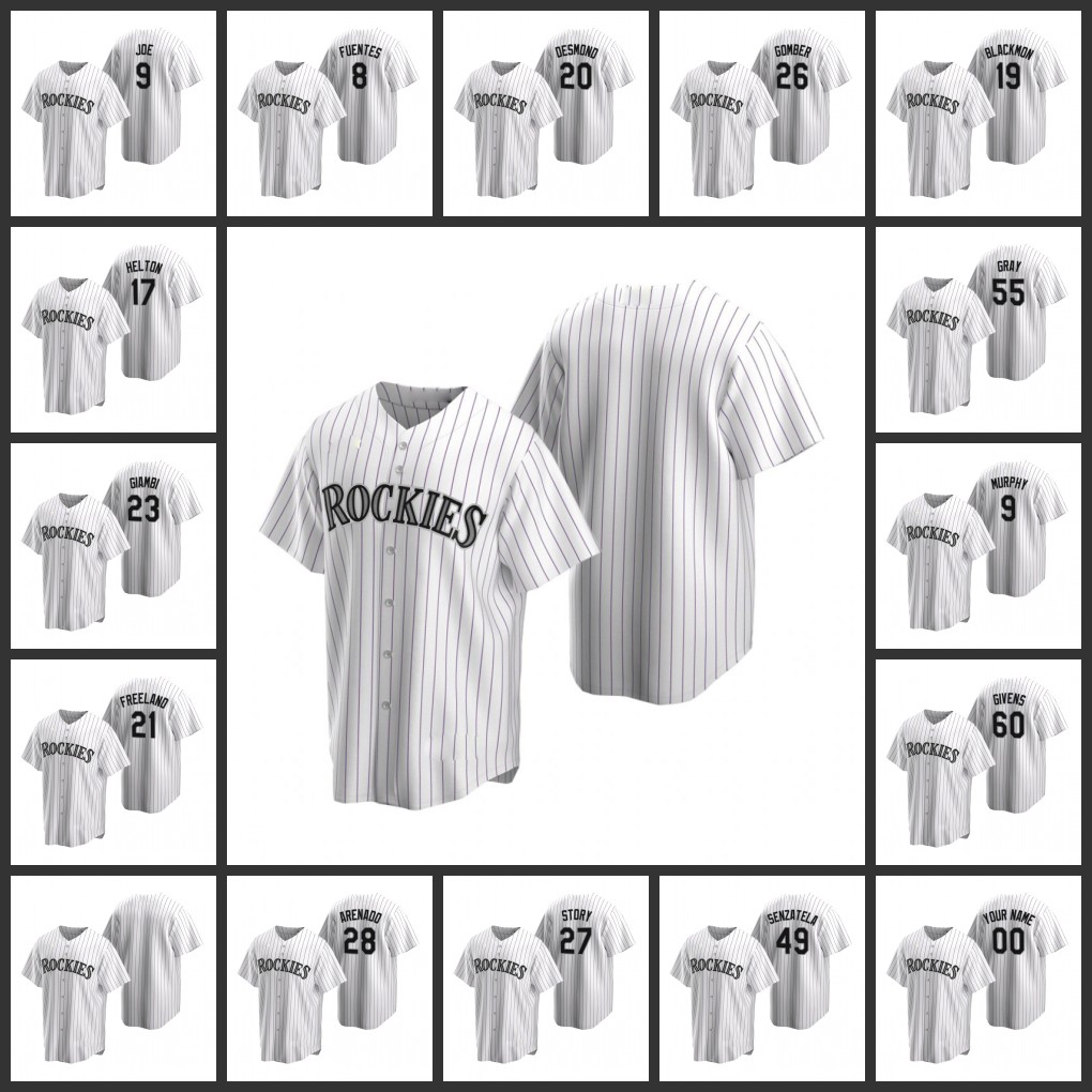 

Colorado's Rockies Men Women Youth #9 Connor Joe 28 Nolan Arenado 19 Charlie Blackmon 27 Trevor Story Custom White Home Jersey, Black