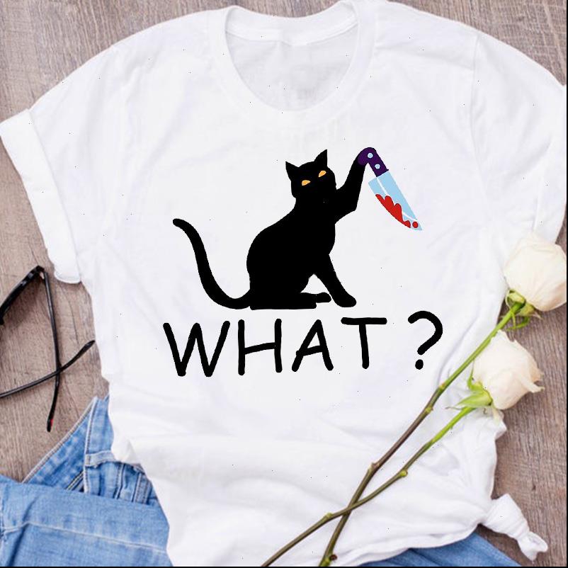 

graphic cat funny harajuku women print 90s cartoon autumn fall halloween clothes lady tees female t shirt womens, White