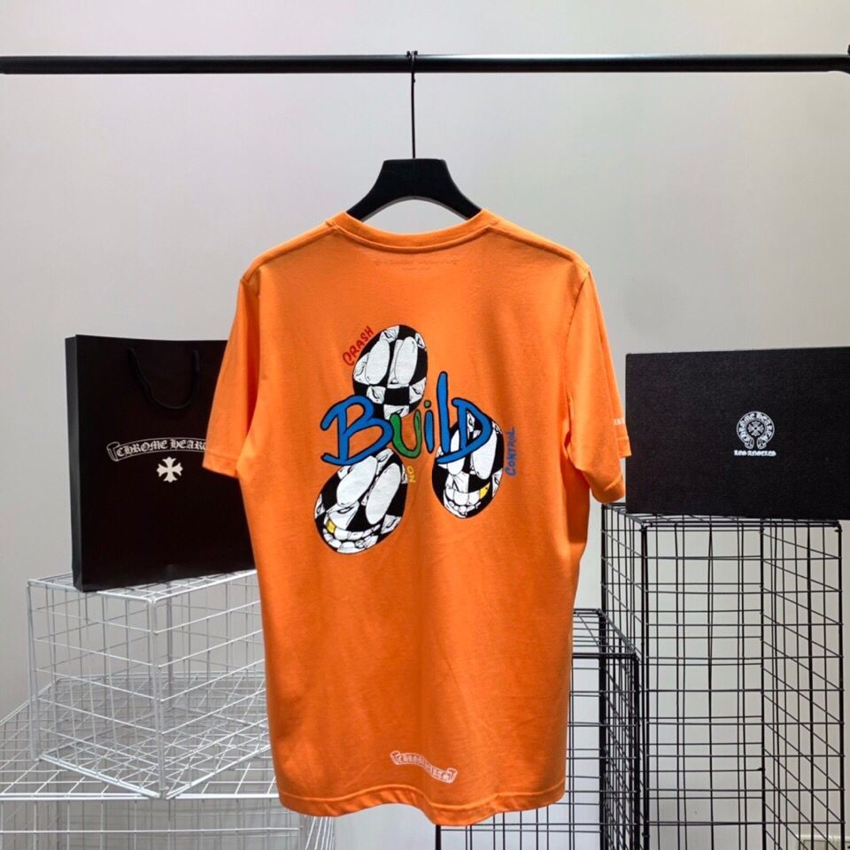 

fashion new brand summer 2021 orange Matty graffiti loose print cotton Unisex T-shirt / short sleeve KLX CBVM, White;black