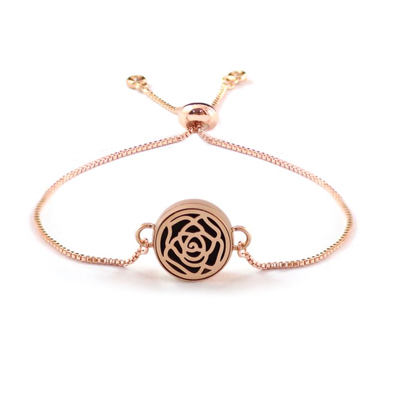 

Bangle 1PC Rose Gold Stainless Stee12MM Diffuser Locket Adjustable Jewelry Women Kids Essential Oil Aoma Perfume 8pads