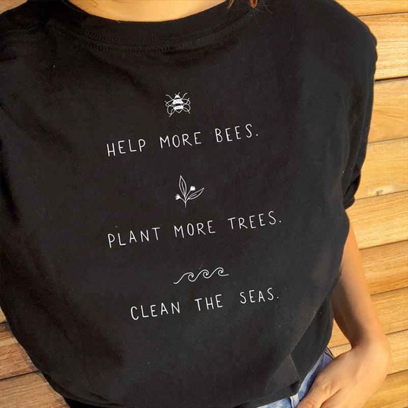 

Help More Bees Plant Womens Tops Trees The Seas Print Women Short Sleeve Plus Size Causal Cotton Vegan, White