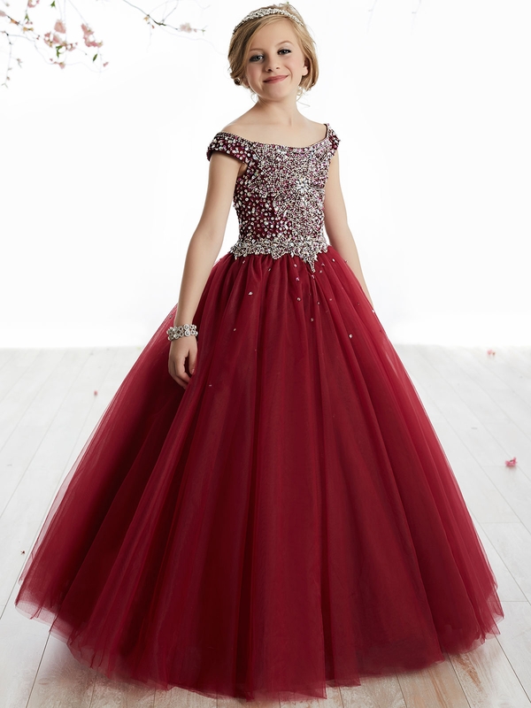 

Wholesale Flower Girls Dresses V Neck Long Sleeve Kids Teens Pageant Gowns Birthday Party Dress For Wedding Cooktail Gown, Dark red