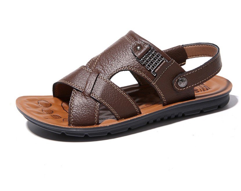 

Summer Men luxurys Casual Genuine Leather Sandals Flat Beach Sandalias Hombre Cuero Open Shoes Sandale Homme Non Slip Size 48, Black