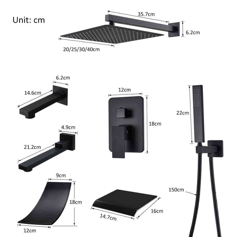 

Bathroom Shower Heads Matte Black Faucets Set Rain Waterfall Concealed System Wall Mount Bathtub Mixer Combo Heow