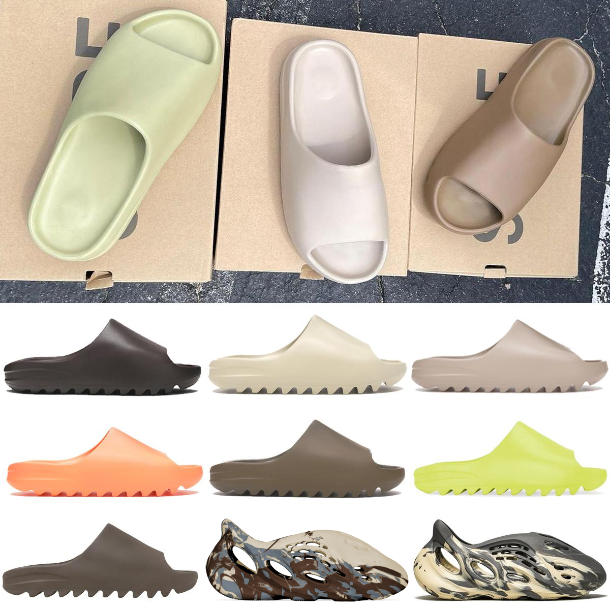 

Core Slides Women Men Slippers Bone Pure Foam Runner Slide Enfora Blue Orange Desert Sand Resin Soot Earth Brown Summer Shoes Glow Green Luxurys designer sandals, Double box