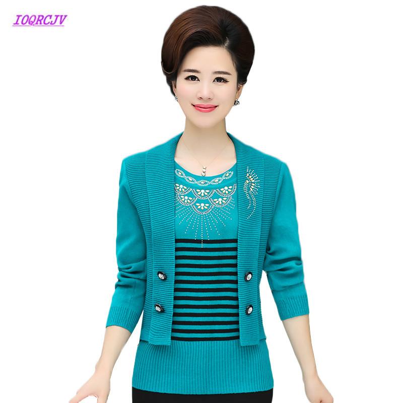 

Women's Sweaters Middle-Aged Fake Two-Piece Set Spring And Autumn 2021 Trend Long Sleeve Female Suit Cardigan Coat W62, Green
