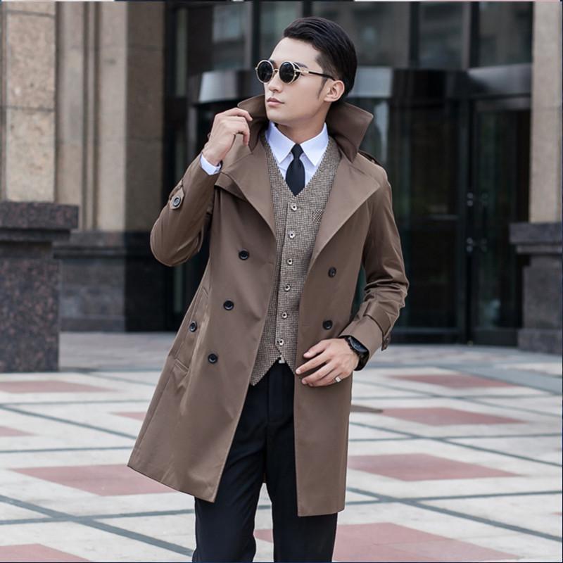 

Men's Trench Coats Men Coat Spring And Autumn Male Handsome Long Windbreaker Lapel Youth Double Breasted Plus Size Young Blood Outerwear, Black