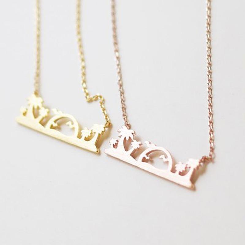 

Pendant Necklaces Hawaii Island For Women Boho Nature Jewelry Stainless Steel Plam Tree Bird Sun Pendants Collier Femme Bff
