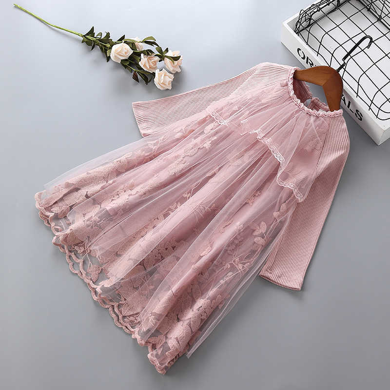 

1-7 years High quality girl dress fashion lace mesh flower kid children clothing girls party formal princess 210615, Pink