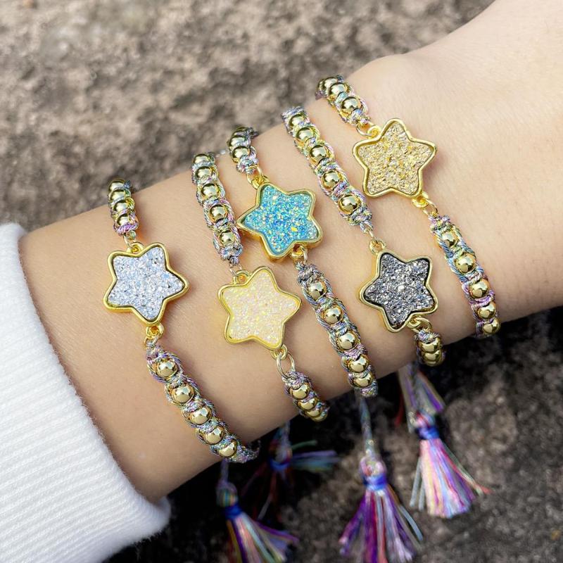 

Charm Bracelets Bohemian Colored Crystal Five-pointed Star Braided Rope Bracelet Men And Women Ethnic Colorful Pendants Handmade Jewelry