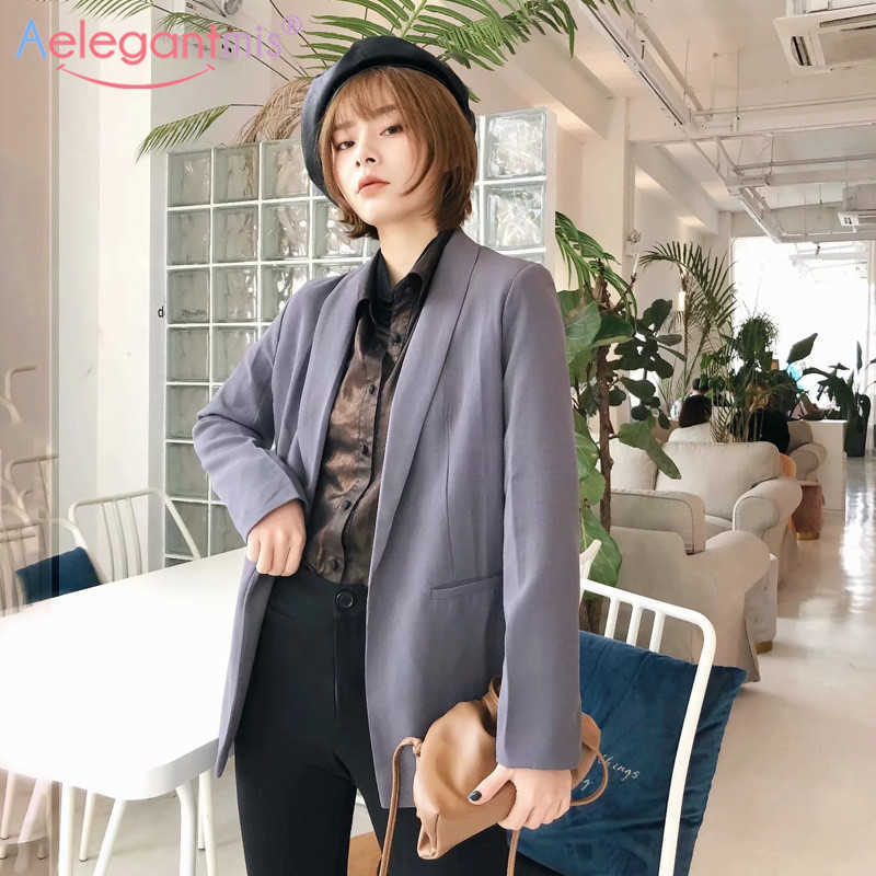 

Aelegantmis Vintage Grey Women Casual Blazer Loose Long Sleeve Work Suit Coat Jacket Office Lady Female Cardigan Leisure Blazers 210607, Gray