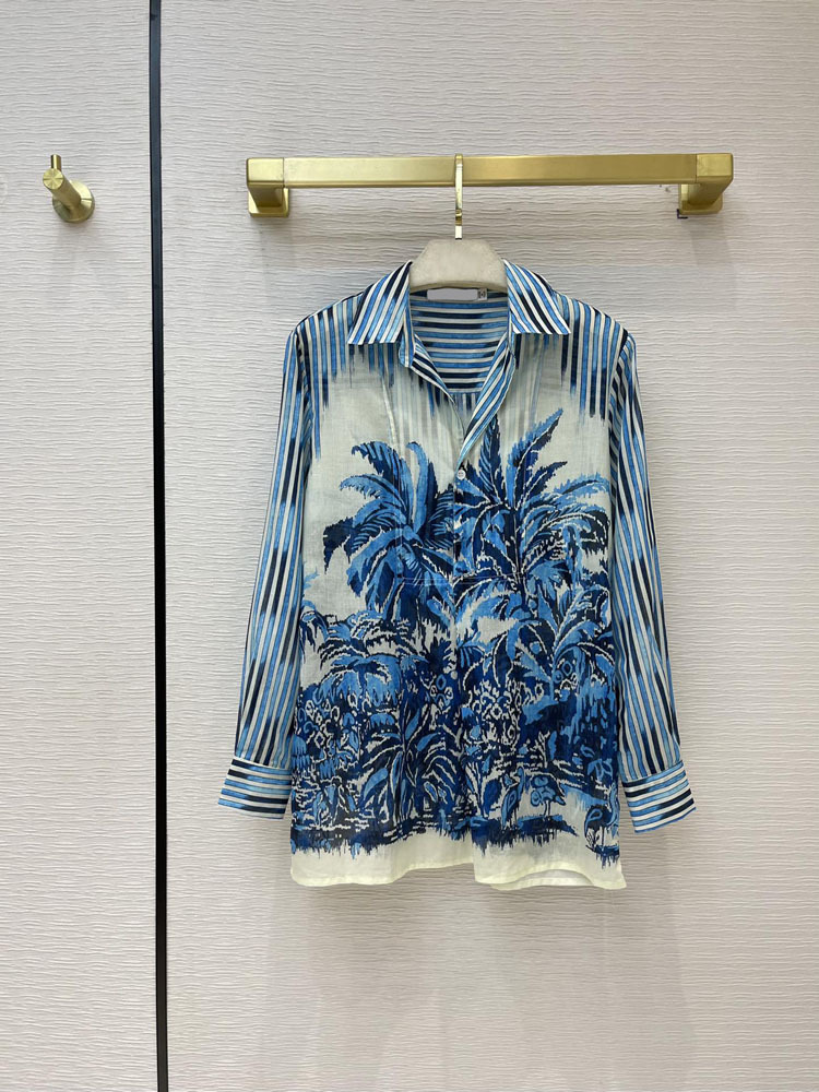 

Milan Runway Shirts 2021 Long Sleeve Striped Print Lapel Neck Designer Blouses Brand Same Style Women's 0330-5, White